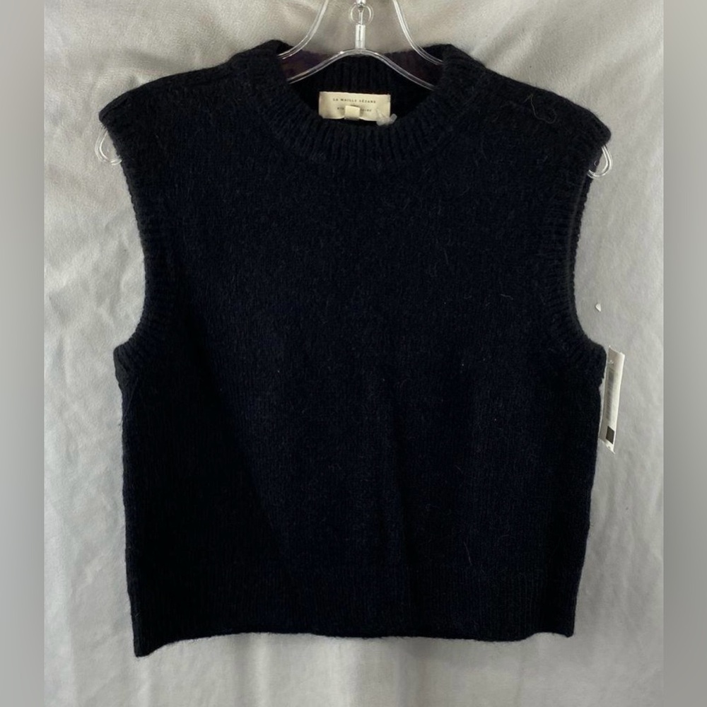 Sezane Black Sleeveless Crewneck Knit Sweater Vest